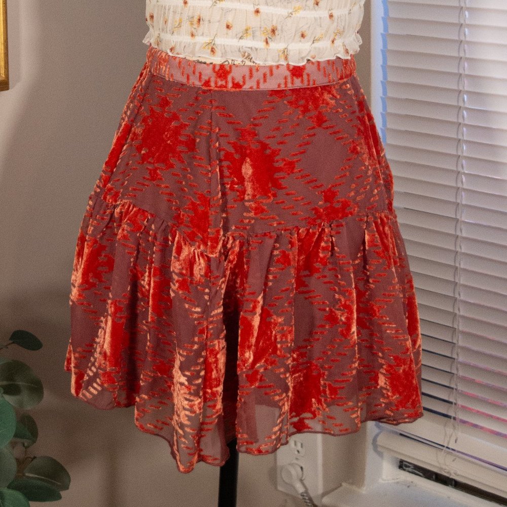 Urban Outfitters Red and Purple Hounds tooth Plaid Velvet Mini Skirt size Medium